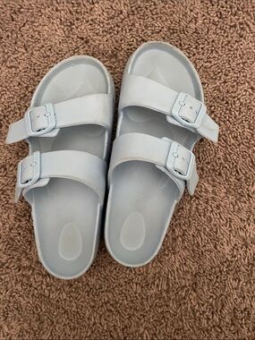 Women’s Light Blue Double-Strap Slide Sandals